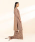 Unstitched Women's Embroidered Lawn Brown Three Piece Suit
